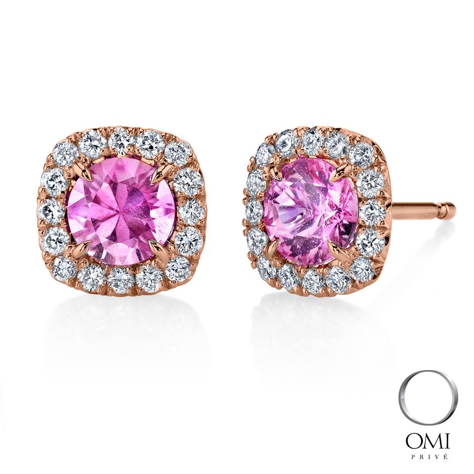 Pink sapphire and rose gold studs by Omi Prive