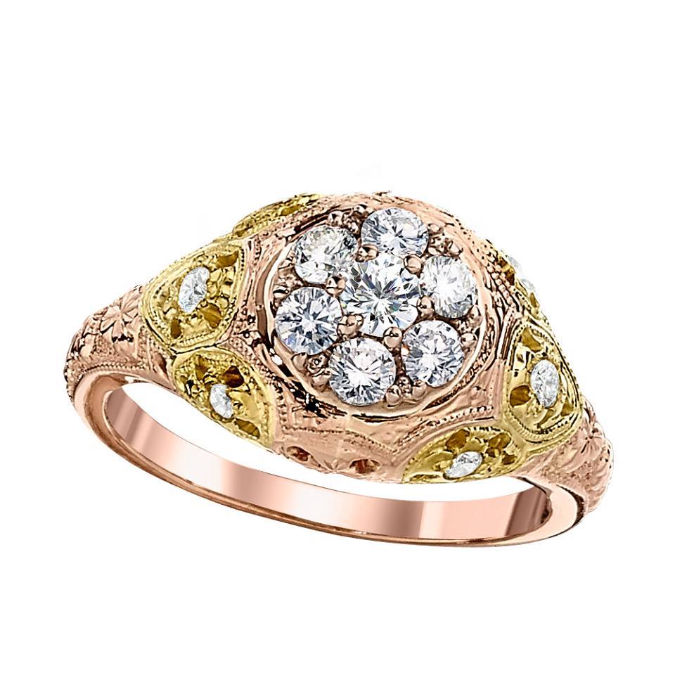 Rose gold ring with green gold and diamonds from Jabel Jewelry