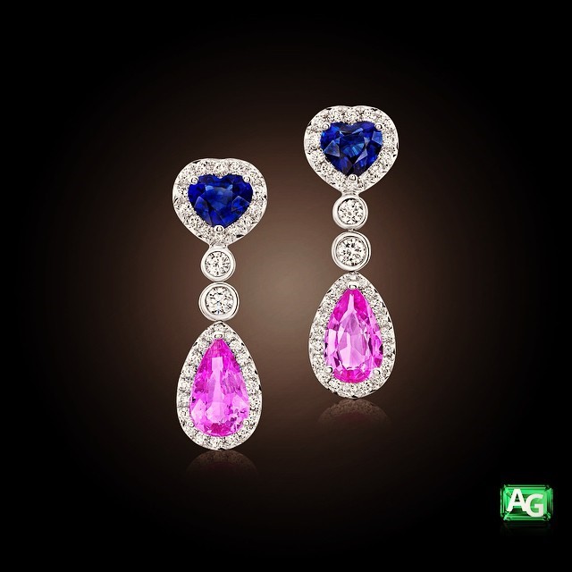 Blue and Pink Sapphire earrings from AG Gems