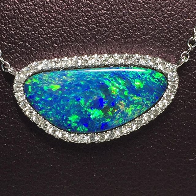 Close-up shot of a Opal pendant from Sydney Rosen Company