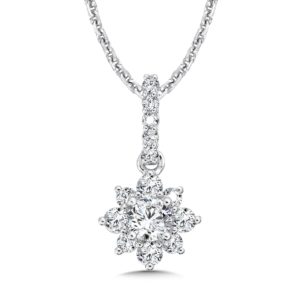 Floral diamond pendant with a diamond bale, set in 14k white gold by Caro 74 