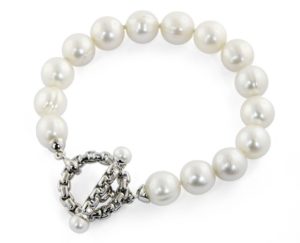 White freshwater cultured pearls and sterling silver bracelet by Honora create the perfect balance between modern and feminine 