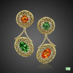 Tsavorite garnet, Spessarite garnet, and diamond earrings by AG Gems.