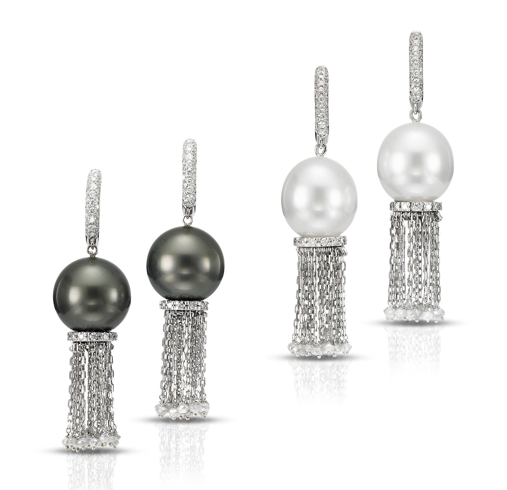 Diamond Pearl Fringe Earrings