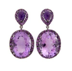 Amethyst earrings set in silver with a black finish, by Dilamani.