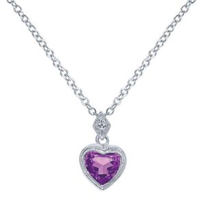 Amethyst and diamond heart necklace, by Gabriel & Co.