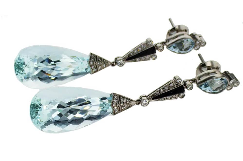 Aquamarine and Diamonds Vintage Chandelier Earrings