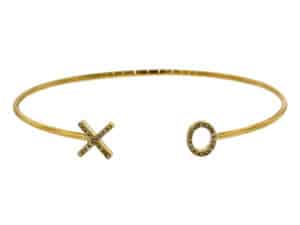 Open wire bangle with diamond "X" and "O," by Dilamani.