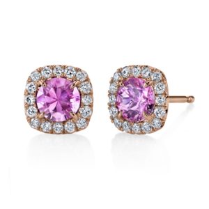Pink sapphire and diamond studs, by Omi Privé.