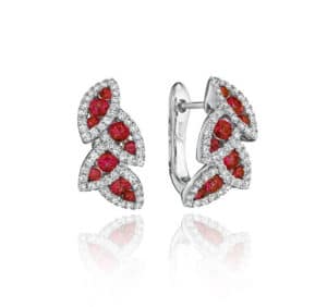 Ruby and diamond leaf earrings by Fana