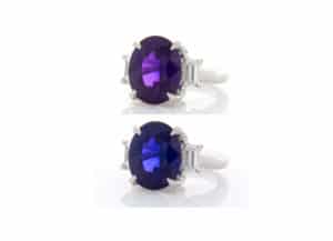 Color-change sapphire ring, by Atlantic Diamond Company.