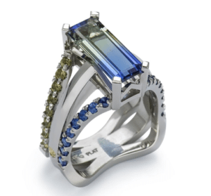 "Interlace" bi-color tanzanite ring, by Coffin & Trout Fine Jewellers.