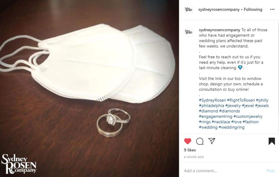 Sydney Rosen Company wedding set next to face masks