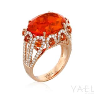 “THERA” fire opal, orange sapphire, and diamond ring by Yael Designs