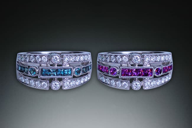 Alexandrite and diamond rings from Michael Schofield