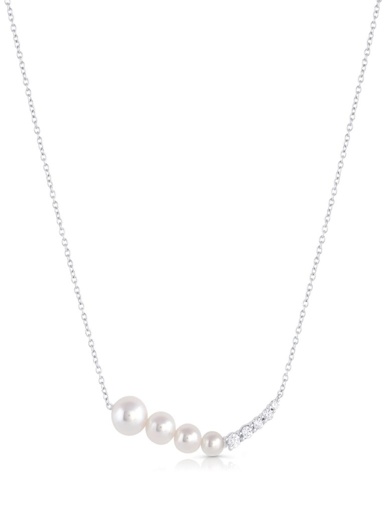 Akoya Cultured Pearl Curved Line Diamond Necklace by Baggins Pearls