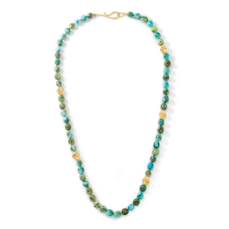 Women's Long Sonoran Turquoise Bead Necklace by Jorge Adeler