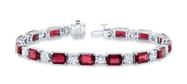 Emerald Cut Ruby Diamond Link Bracelet by Uneek